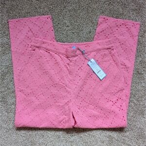 NWT Draper James Womens Sz M Lace Eyelet Ankle Pant Pink Preppy Classic Girly